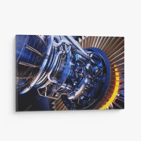 Cuadro en lienzo detalle de turbina aeronáutica en azul metálico – Pixers®