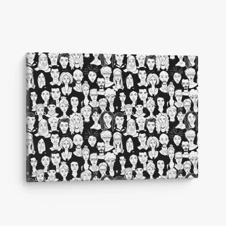 Cuadro en lienzo mosaico de rostros diversos en blanco y negro – Pixers®
