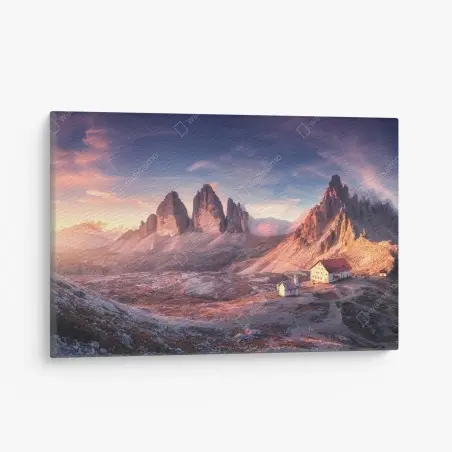 Cuadro en lienzo amanecer en las Dolomitas con picos imponentes – Pixers®