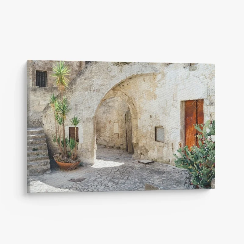 Cuadro en lienzo patio antiguo con arco y cactus