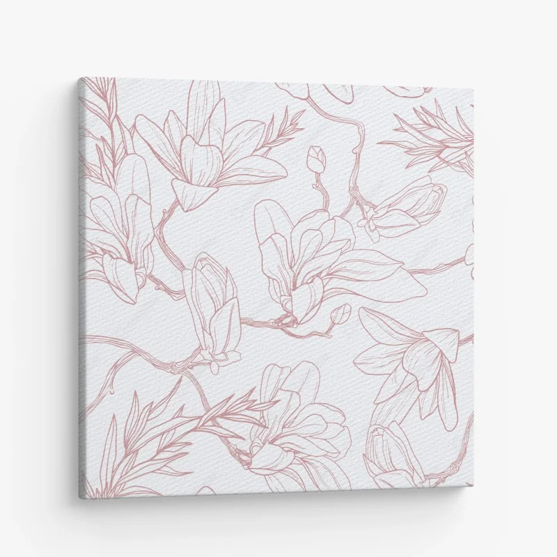 Cuadro en lienzo patrón de magnolias en tonos rosa palo