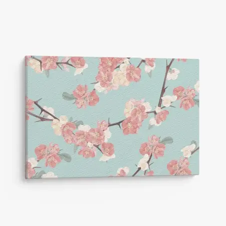 Cuadro en lienzo diseño floral de flores de cerezo sobre fondo verde menta – Pixers®