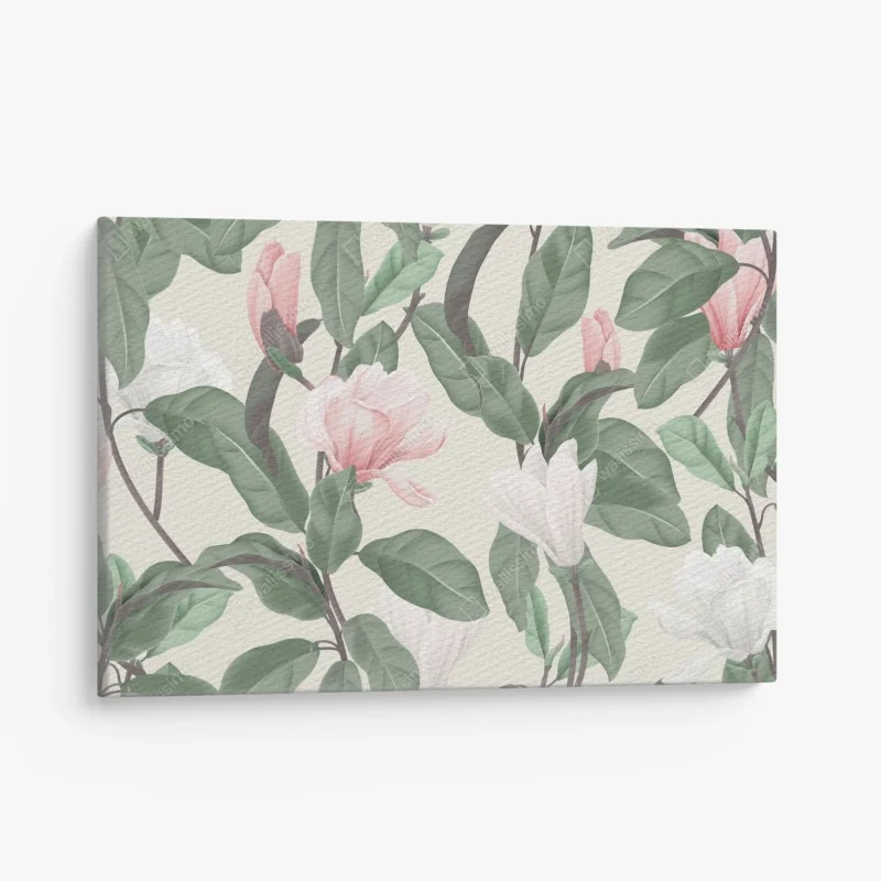 Cuadro en lienzo patrón de magnolias en tonos pastel