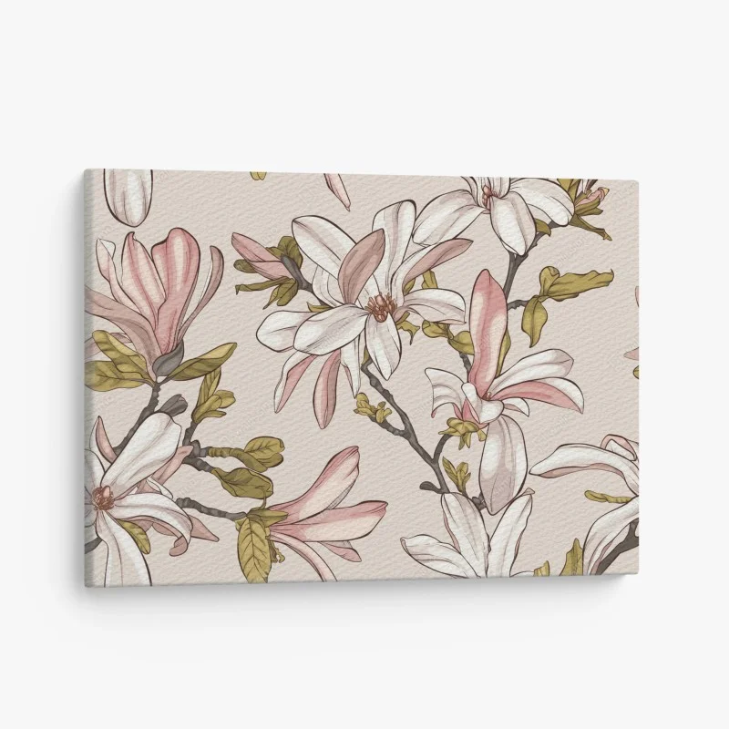 Cuadro en lienzo ilustración de magnolias en tonos suaves