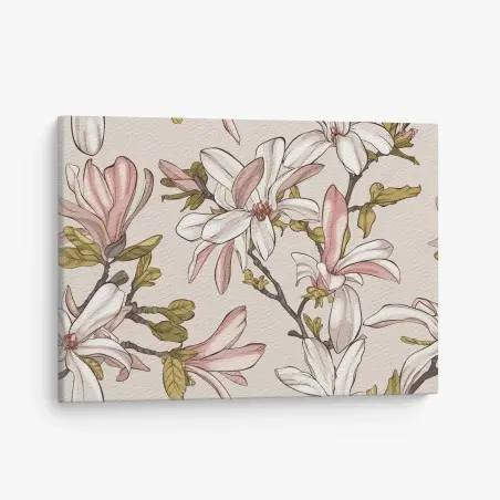 Cuadro en lienzo ilustración de magnolias en tonos suaves – Pixers®