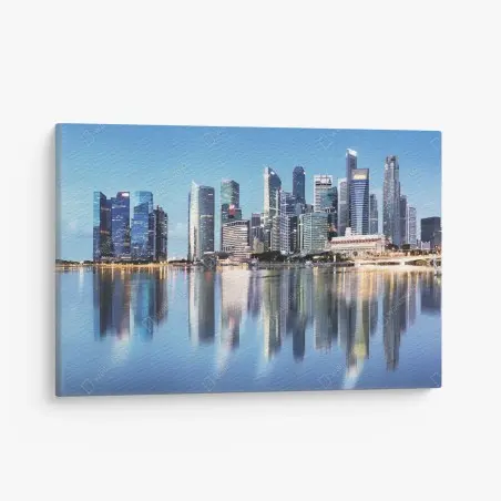 Cuadro en lienzo panorámica del horizonte urbano reflejado en el agua – Pixers®
