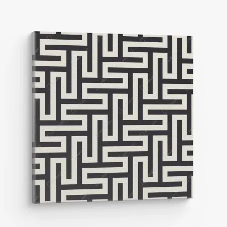 Cuadro en lienzo patrón geométrico de laberinto en tonos crema y negro – Pixers®