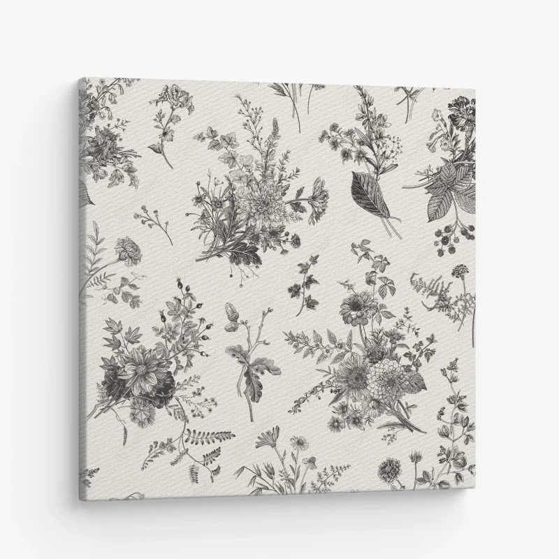 Cuadro en lienzo motivo floral otoñal en blanco y negro