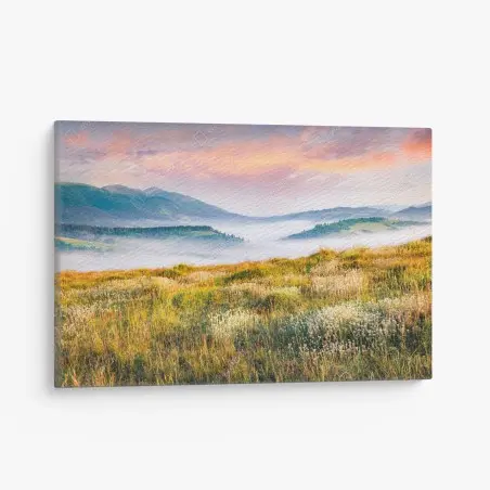 Cuadro en lienzo amanecer brumoso en la sierra de Borzhava – Pixers®