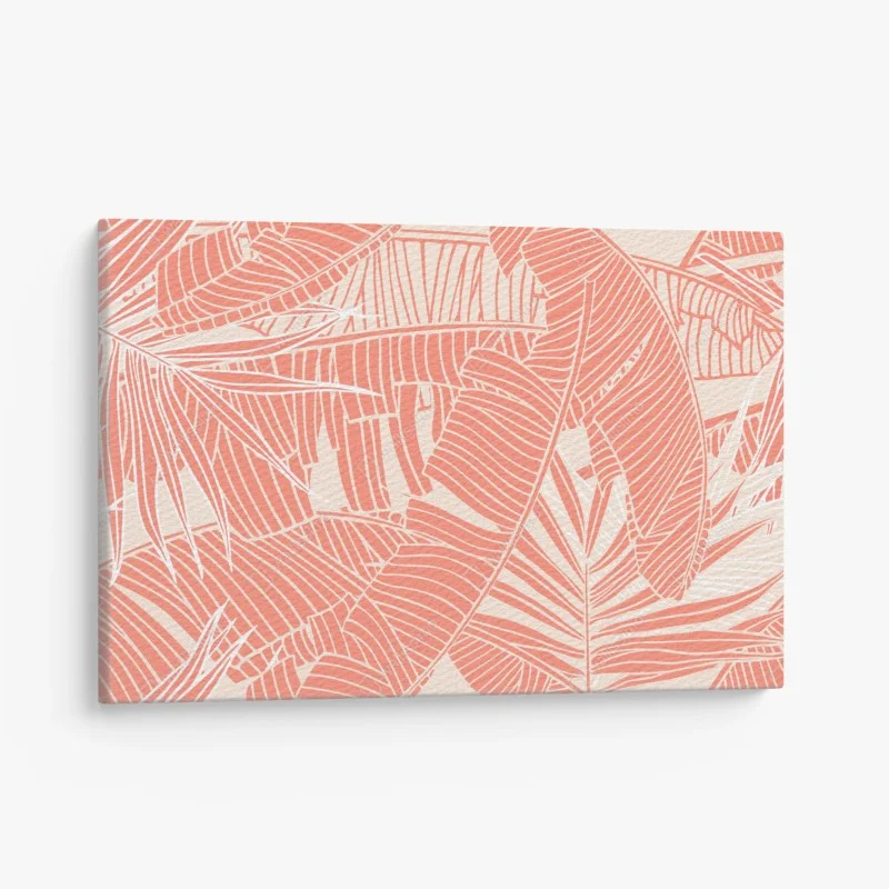 Cuadro en lienzo diseño tropical de hojas en coral