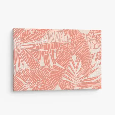 Cuadro en lienzo diseño tropical de hojas en coral – Pixers®