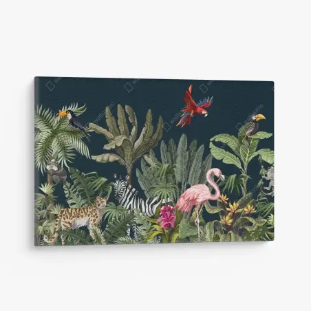 Cuadro en lienzo escena selvática de fauna y vegetación tropical – Pixers®