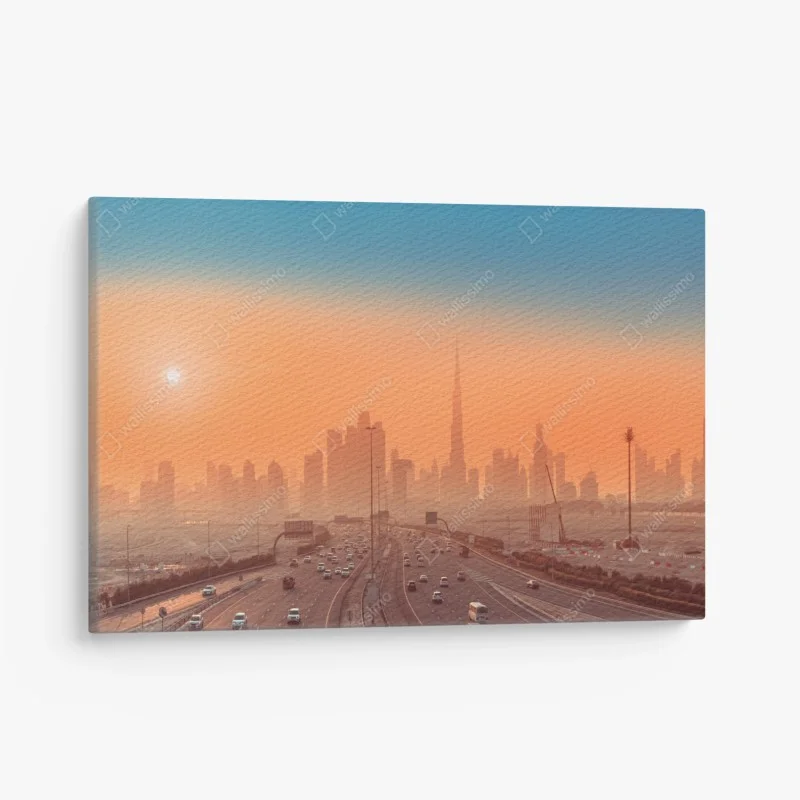 Cuadro en lienzo horizonte de Dubái al atardecer – Pixers®