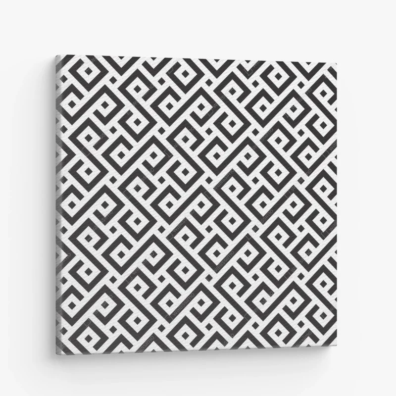 Cuadro en lienzo patrón meandro geométrico en blanco y negro