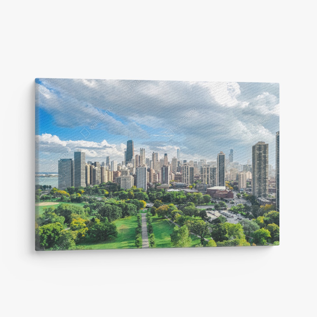 Cuadro en lienzo panorama urbano de Chicago con parque y lago – Pixers®