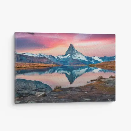 Cuadro en lienzo amanecer sobre Stellisee y Matterhorn – Pixers®