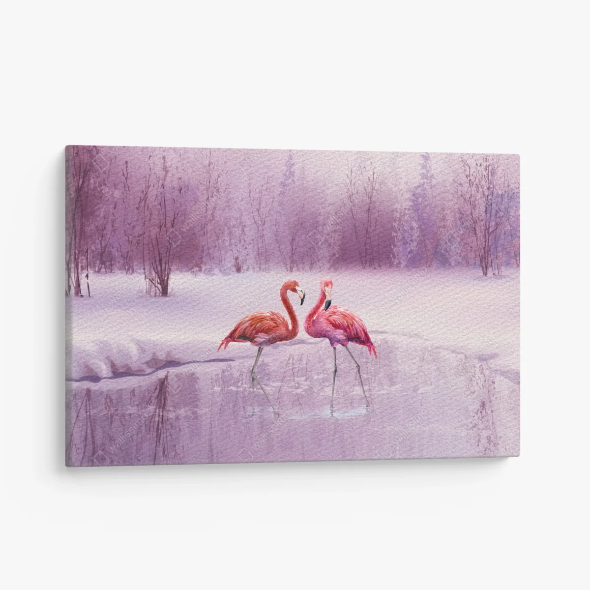 Cuadro en lienzo pareja de flamencos en paisaje invernal púrpura – Pixers® Cuadro en lienzo pareja de flamencos en paisaje invernal púrpura – Pixers®