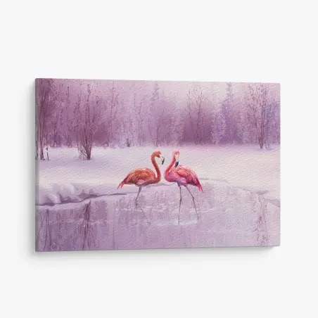 Cuadro en lienzo pareja de flamencos en paisaje invernal púrpura – Pixers®