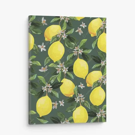Cuadro en lienzo estampado de limones y flores sobre fondo verde – Pixers®