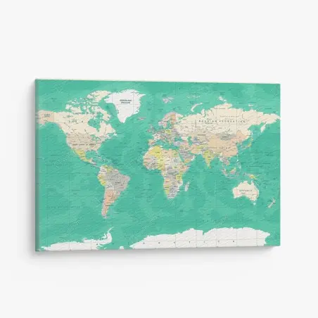 Cuadro en lienzo mapa del mundo estilo vintage en tonos turquesa – Pixers®