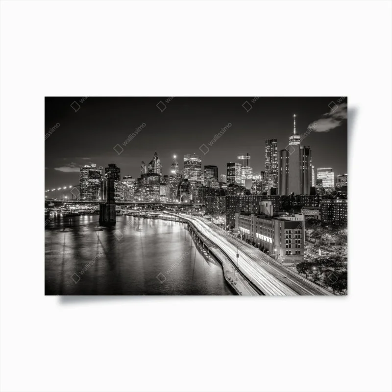 Póster vista nocturna de Nueva York en blanco y negro