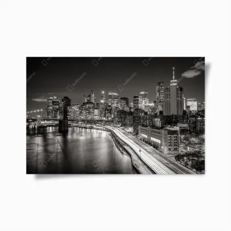 Póster vista nocturna de Nueva York en blanco y negro – Pixers®