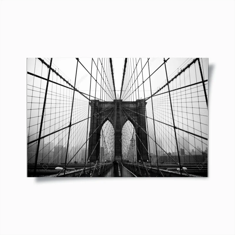 Póster simetría del puente de Brooklyn en blanco y negro