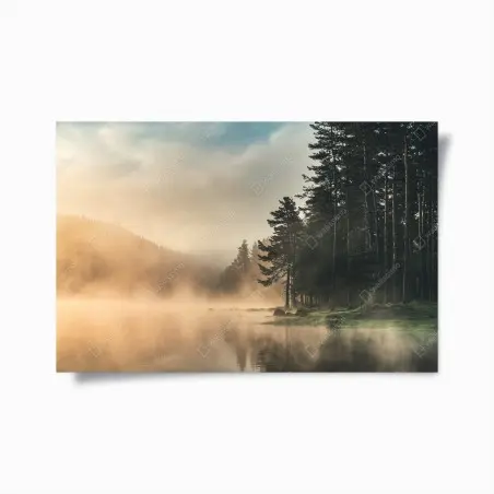 Póster amanecer brumoso en el lago – Pixers®