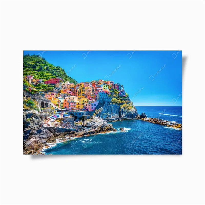 Póster casas de colores en acantilado de Manarola