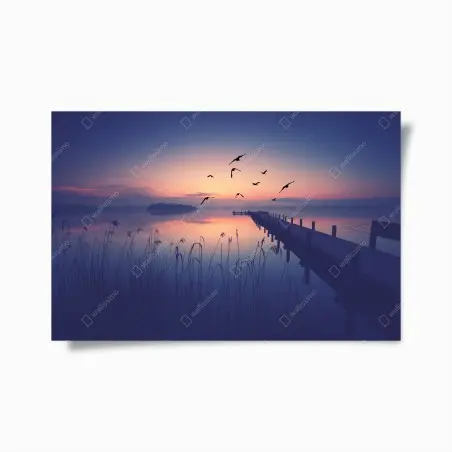 Póster muelle al amanecer en tonos pastel – Pixers®
