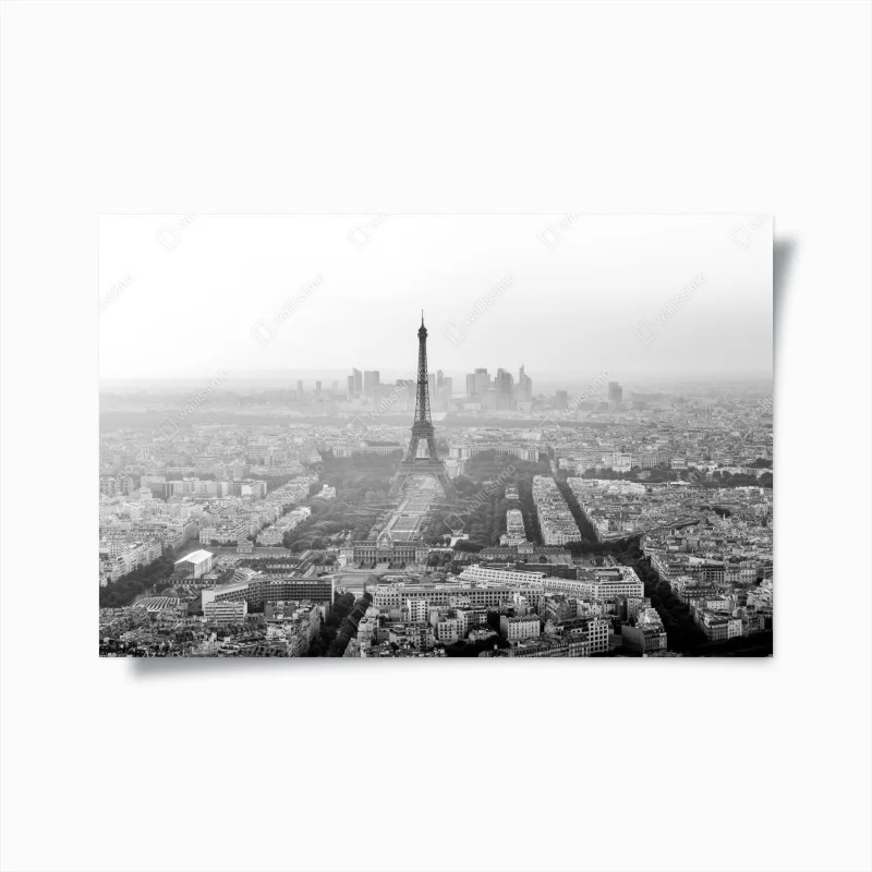 Póster panorama en blanco y negro de la Torre Eiffel en París