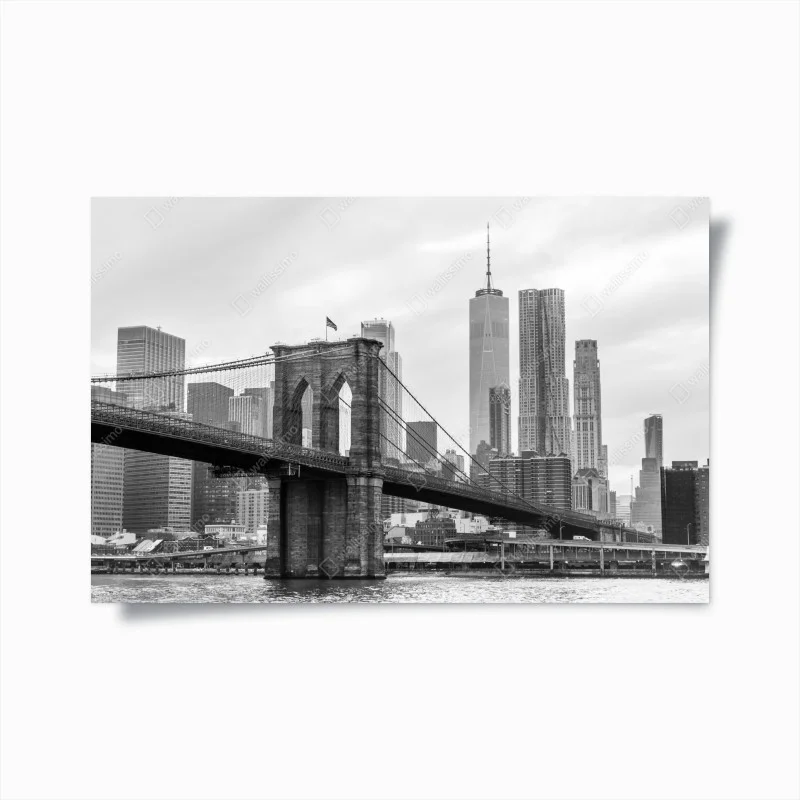 Póster escena del puente de Brooklyn y skyline de Nueva York en blanco y negro