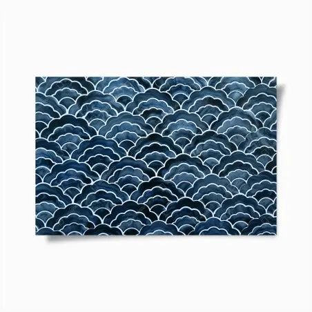 Póster patrón de olas japonesas en acuarela azul – Pixers®
