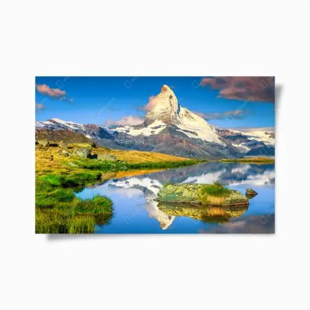 Póster paisaje alpino sereno con Matterhorn al amanecer – Pixers®