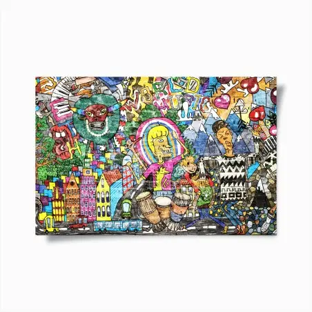 Póster mural urbano vibrante de fantasía y música – Pixers®