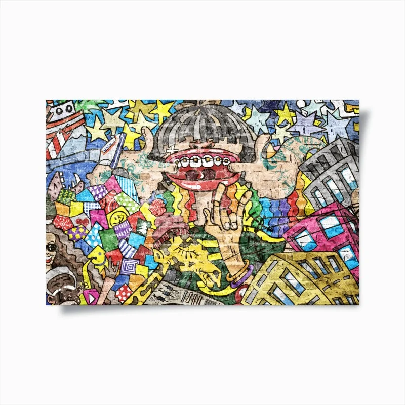 Póster mural pop urbano colorido con personajes