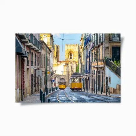 Póster tranvía amarillo de la línea 28 en Lisboa – Pixers®