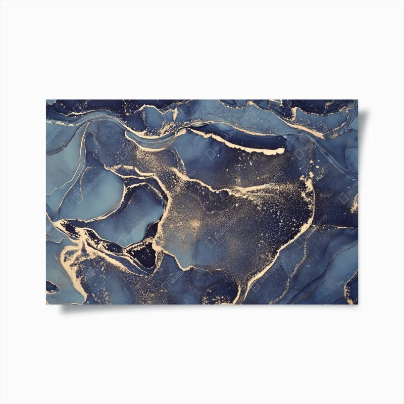Póster sueño líquido en azul y dorado