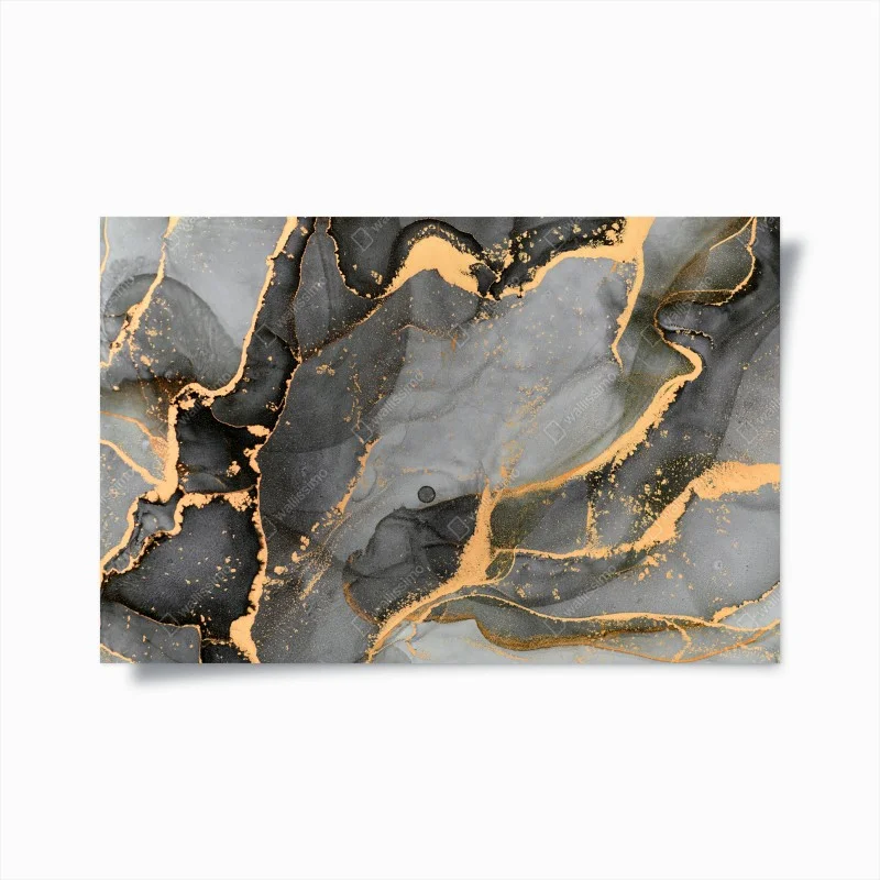 Póster fluidez gris y dorado con vetas metálicas