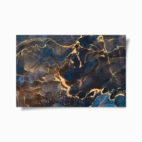 Póster abstracción líquida en tonos marinos y dorados – Pixers®
