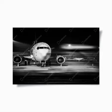 Póster avión frontal nocturno en blanco y negro – Pixers®