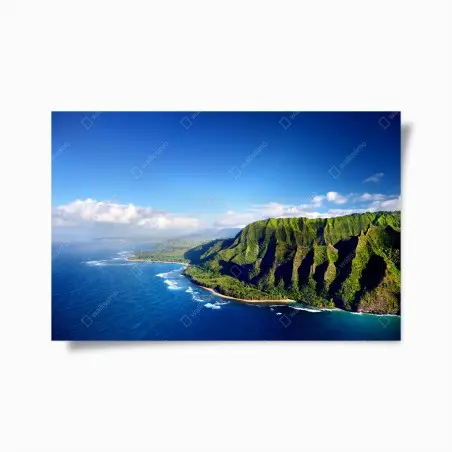 Póster paisaje costero de acantilados verdes y aguas turquesas – Pixers®