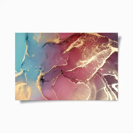 Póster marmoleado abstracto en tonos rosa y turquesa con vetas doradas – Pixers®