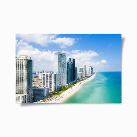 Póster vista aérea de playa y rascacielos – Pixers®