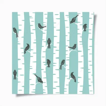 Póster patrón de abedules y pájaros en menta – Pixers®