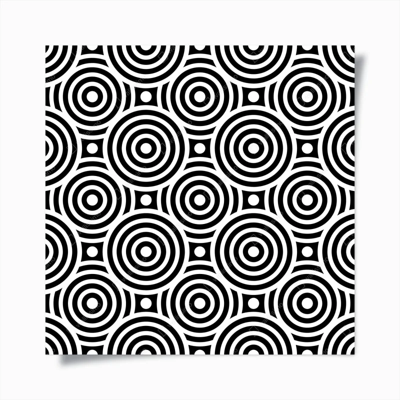 Póster patrón óptico de círculos concéntricos en blanco y negro