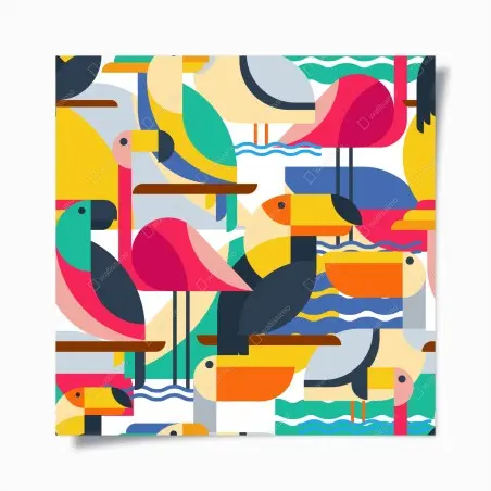Póster aves tropicales en patrón geométrico colorido – Pixers®