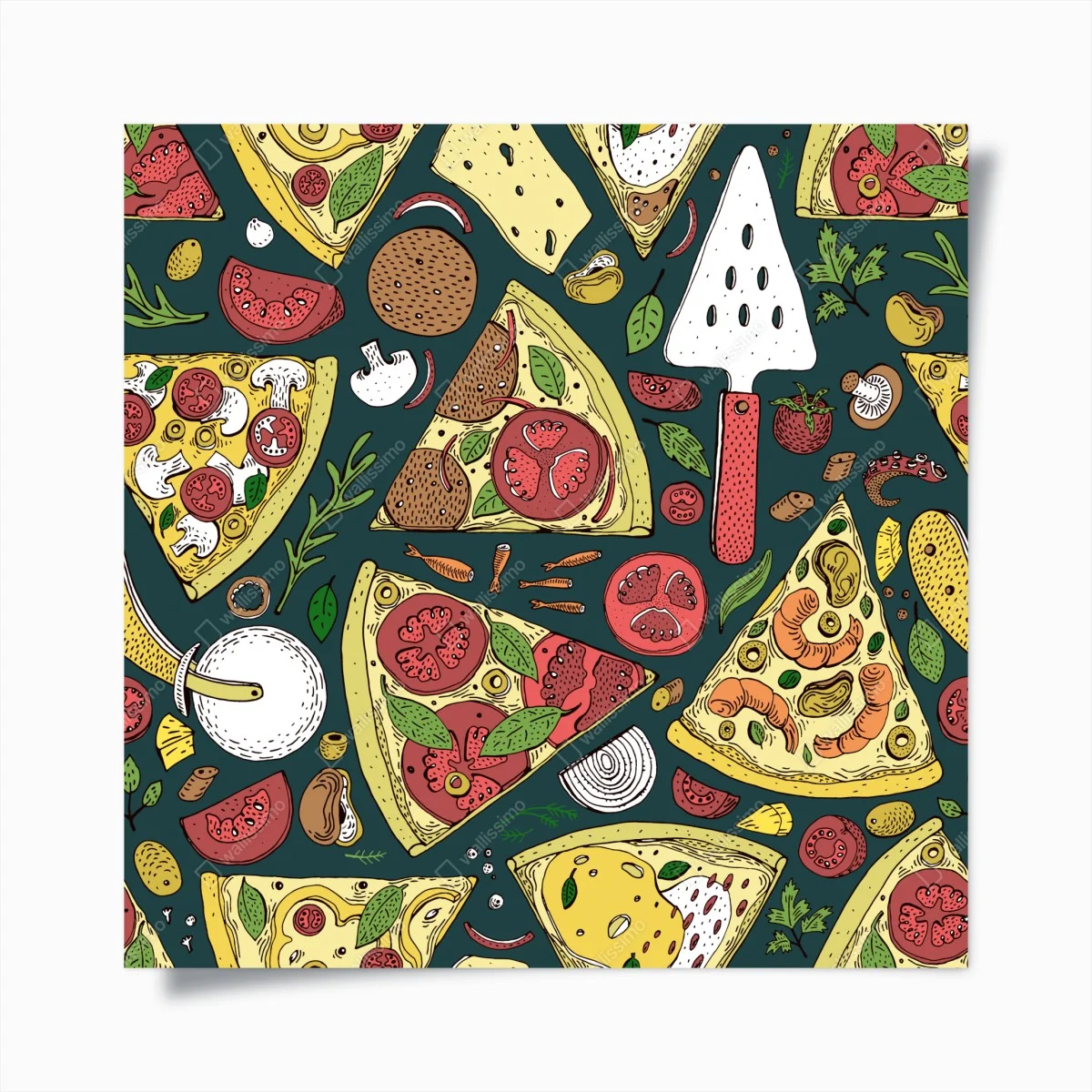 Póster patrón de pizzas ilustrado en colores vibrantes – Pixers® Póster patrón de pizzas ilustrado en colores vibrantes – Pixers®
