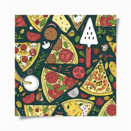 Póster patrón de pizzas ilustrado en colores vibrantes – Pixers®