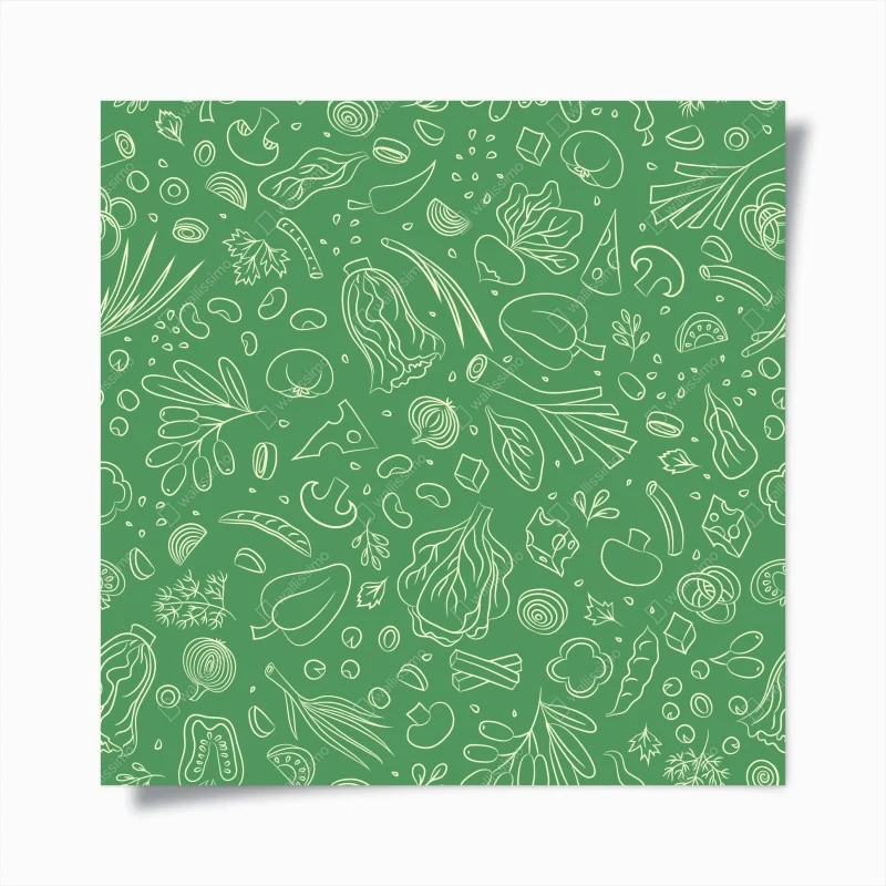 Póster diseño de verduras ilustradas sobre fondo verde